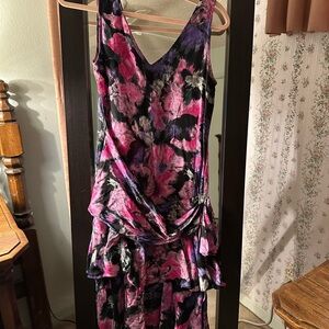 Elegant Floral Pink and Black Dress